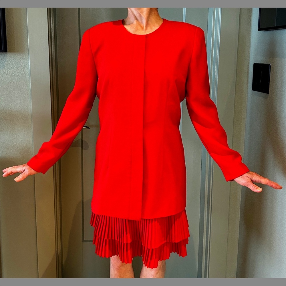 VINTAGE ANN TAYLOR Two-Piece Skirt Suit, Size 6, Vermillion Red, Circa Late 1980